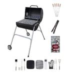 Peng Essentials WheelGrill Compact Barbeque grill with Accessories for home | Large Cooking Area, Additional Warming Rack | Barrel style, Charcoal Griller BBQ With Set of 10 Premium Accessories