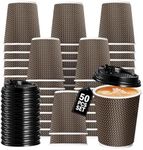 Vivva 50 Pack 8 oz Ripple Wall Paper Cups, Disposable Coffee Cups with Lids, to Go Paper Coffee Cups for Hot/Cold Beverages, Tea, Hot Chocolate, Juice. Ideal for Home, Restaurant, Store and Cafe