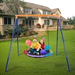 Kiriner 440lbs Swing Sets for Backyard 45 Inch Saucer Swing Sets Outdoor Swing with Frame Heavy Duty A-Frame Metal Swing Stand & Adjustable Hanging Rope Strong UV Resistance