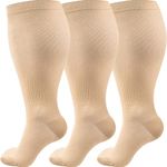 3 Pairs Plus Size Compression Socks (20-30 mmHg) for Women & Men, Wide Calf Extra Large Knee High Stockings for Nurses, Seniors (2XL)