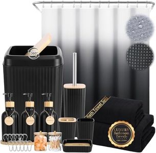 32PCS Bathroom Set Bathroom Accessories with Shower Curtain and Bath Towel,Trash Can,Bathroom Decor,Black Shower Curtain Set,Toilet Brush,Trash Can & 3PCS Soap Dispenser