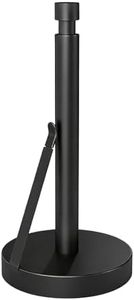YUMORE Heavy Duty Stainless Steel Paper Towel Holder – Easy One-Handed Tear, Weighted Base Non-Slip, Tension Arm Prevents Unraveling, Countertop Paper Stand for Kitchen, Fits Most Size Rolls (Black)