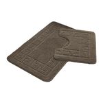 FAIRWAYUK Bathroom Mats Sets 2 Pieces, Ultra Plush Greek Pattern Bath Toilet Mat Anti Slip Pedestal Set, Extra Absorbent 100% Polypropylene Rug, Bathroom Accessory (Latte)