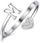 MILACOLATO 925 Sterling Silver Heart Initial Rings for Women Girls 18K Gold Plated Initial Heart Stackable Rings Adjustable Initial Rings for Teen Girls Cute Heart Alphabet Letter Rings