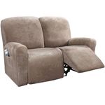 Stretch Velvet recliner loveseat covers, 6-piece with Pocket lazy boy reclining sofa slipcover Non Slip Armchair Covers For Kids Pets-Taupe-2 seater