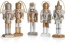 Ornativity Nutcracker Hanging Ornament Figures – Gold and Silver Glittered Christmas Mini Wooden King and Soldier Nutcrackers Xmas Holiday Tree Ornament Decor Set – 5 Pieces 5"