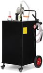 Garvee Fuel Caddy, 30 Gallon Portable Gas Storage Tank On 4 Wheels with Manual Transfer Pump, Gasoline Diesel Fuel Container with Manual Transfer Siphon Pump, for Cars, Lawn Mowers, ATVs, Boats, Black