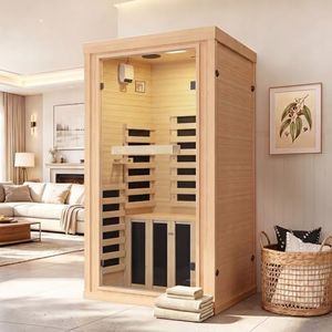 Breezestival Infrared Sauna for Home, Infdoor Home Sauna with Red Light, 1 Person Infrared Sauna, Chromotherapy Light, Hemlock, Low EMF Far Infrared, Blutooth Speakers, 32'' x 32'' x 66''