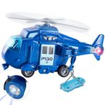 HERSITY Rescue Helicopter Toy Blue Police Plane with Light and Sound Push and Go Airplane Gifts for Kids Toddlers 3 4 5 Years Old