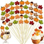 300 Pieces Fall Thanksgiving Cocktail Picks Maple Leaves Pumpkins Acorns Decorative Toothpicks Thanksgiving Bamboo Picks Food Appetizer Fruit Sticks for Fall Autumn Thanksgiving Party Decor