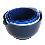 BoxedHome Nesting Plastic Mixing Bowl Set With Pour Spout, Microwave and Dishwasher Safe, BPA free Non-Slip Base, Set of 4 Size 1.7, 2.5, 3.5 and 4.5qt, Great for Prepping, Baking, Cooking (Dark Blue)