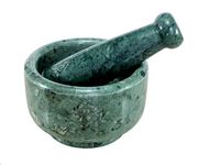 KLEO 5" Diameter Natural Stone Mortar and Pestle Set as Spice Grinder, Medicine Masher - Okhli & Musal (Green)