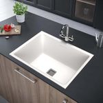 Johnson Qubix White Quartz Kitchen Sink with Waste Coupling | 24"x 18"x 9.5" | 5 Years Warranty | Durable and Stylish Quartz Sink for Modern Kitchens |