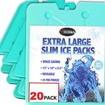 Kona Ice Packs for Coolers - No Ice Required - Cooler Ice Packs Bulk 20 Pack - Reusable Long Lasting (-5C) Large Thin Freezer Packs - Freezes in 25 Minutes (20)