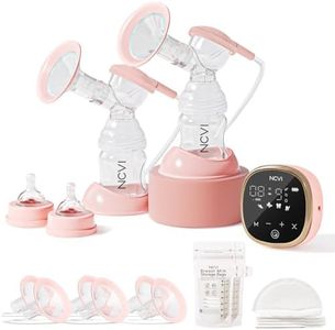 NCVI Double Electric Breast Pump 8782, Portable Anti-Backflow, with 4 Size Flanges, 4 Modes & 9 Levels, LED Display, 10 Breastmilk Storage Bags, Ultra-Quiet and Pain Free Breast Pumps