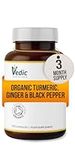 Organic Turmeric Curcumin Capsules1440mg High Strength Serving with Ginger & Black Pepper | Joint Support | 180 Vegan Capsules Certified Organic Supplement | Made in The UK