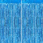 ASTARON 2Pcs Shiny Foil Fringe Curtains Blue Metallic Fringe for Baby Shower Party Birthday Party Decoration, Light-Blue