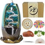 Artcome Waterfall Incense Holder Ceramic Incense Burner Zen Home Decor with 120 Incense Cones + Base Holder + 20 Coil Incense + 50 Incense Stick Aromatherapy Ornament Incense Burner