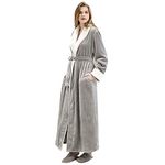 Oksun Dressing Gown Full Length Robe Plus Size Fleece Winter Warm Soft Bathrobe, 1618-grey, UK14-20(label XL)