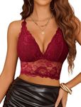 Avidlove Bralettes for Women Lace Wireless Bra V Neck Racerback Crop Top Adjustable Lingerie (X-Large,Dark Red)