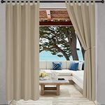 LORDTEX Indoor/Outdoor Curtains - Waterproof Tab Top Patio Curtains Sun Blocking Set of 2 Panels Thermal Insulated Curtain for Porch, Pergola, Cabana, Gazebo, 52 x 84 inch, Taupe