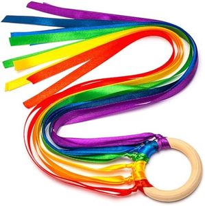 Covelico 1 Rainbow Ribbons Ring Kite, Ribbon Sensory Hand Kite for Baby and Toddlers. Wooden Montessori Toys for Toddlers - Creative Sensory Toys & Dance Toys for Toddlers. Toddler Toys.