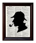 Fresh Prints of CT Sherlock Holmes Silhouette - Printed on Upcycled Vintage Dictionary Paper - 8"x11" Mixed Media Art Poster/Print