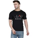 NEOAMBER Round Neck My Life Line T- Shirts for Men (Large, Black-S)