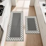 COSY HOMEER Kitchen Rug Mat Sets, 2 Pieces Nonslip Washable Kitchen Floor Mats Rugs, TPR Backing Carpet Runner Rugs for Hallway Entrance Dining Room, 60X89cm+60X152cm, Grey