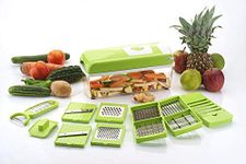 JNdabhi 12 in 1 Vegetable Multifunctional Chopper & Adjustable Slicer with Storage Container, Vegetable Cutter, Grater, Peeler, Chipser, Chopper, Unbreakable Food Grade Body (Green, Plastic)