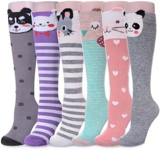 Color City Girls Knee High Socks Kids Long Boot Socks Cozy Fun Animal Warm Cotton Socks (6 Pairs Animal