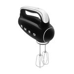 Smeg HMF01BLUK Hand Mixer with Turbo Function, 3 Attachments, LED Display, Retro 50's Style, 250W, Black