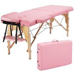 Yaheetech Portable Massage Table Folding Spa Beauty Bed Lightweight Tattoo Therapy Couch Wooden 60 cm Width 2 Section Pink