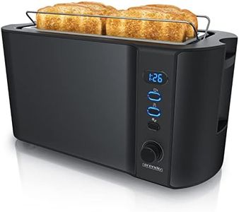 Arendo Frukost 4 slice long slot toaster, Double wall housing, with warming rack, 6 Browning settings, auto bread centring, Reheat Defrost Cancel function, Remaining time display
