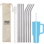 8 Pack Extra Long Metal Replacement Straws for Stanley 40oz Adventure Travel Tumbler, 304 Stainless Steel Reusable Drinking Straws with Clean Brush Compatible with Stanley Quencher 40oz Tall Tumbler