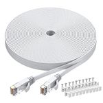 Cat6 Ethernet Cable 50 FT White, BUSOHE Cat-6 Flat RJ45 Computer Internet LAN Network Ethernet Patch Cable Cord - 50 Feet