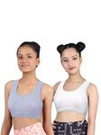 DChica Sports Bra for Women & Girls, Cotton Non-Padded Full Coverage Beginners Non-Wired T-Shirt Gym Workout Bras with Regular Broad Strap, Training Activewear for Teenager Kids (Pack of 2)