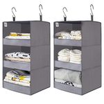 GRANNY SAYS 3-Shelf Hanging Clothes Storage Organiser, Pack of 2 Canvas Hanging Shelf, Hanging Shelf Storage Organisers, Hanging Wardrobe Storage, 3 Tier Short Hanging Shelves for Tent Travel, Grey