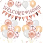 Welcome Home Decorations,Rose Gold Welcome Home Balloons Banners Set,Welcome Home Glitter Banner with Confetti Balloons,Pennant Flag Bunting for Home Family Baby Shower Welcome Back Party Supplies