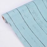 Eurotex Wood Wallpaper 17.71" X 392" Self-Adhesive Removable Peel and Stick Decorative Wall Covering (PVC, Size 45cm X 10Mtr Roll 48 Sqft, Sky Blue Plank Color)