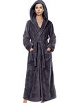 BELLOO Womens Loungewear Plush Fleece Bath Robes Cozy Dressing Gown Full Long (Hooded/Grey, UK 10-12(Label L))