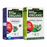INDUS VALLEY BIO ORGANIC 100% Pure and Natural Indigo Powder and Herbal Henna Powder Combo (250 gm x 2)