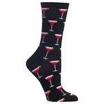 Hot Sox womens Women's Cosmo Cocktail Crew Casual Sock, Black, 4 - 10.5 Large US