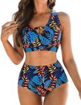High Waisted Bikini Set,Womens Swimming Costume Cut Out Swimsuit 2 Piece Push UP Bikini Tops & Tummy Control Swimwear Bikini Bottoms Bikini Bottoms Ladies Bathing Suits Printed Beachwear