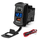 Linkstyle USB Rocker Switch Charger, 55W PD Type C Port & 36W QC3.0 USB A Port Charger Socket, LED Voltmeter, for Boat RV