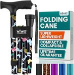 Vive Folding Cane - Foldable Walking Cane for Men, Women - Fold-up, Collapsible, Lightweight, Adjustable, Portable Hand Walking Stick - Balancing Mobility Aid - Sleek, Comfortable (Black Butterfly)