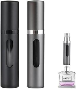 Travel Perfume Bottle Refillable Atomizer - 2-Pack 5ML ANTOKX Perfume Atomiser, Pocket Perfume Dispenser, Perfume Bottles Empty, Leakproof Portable Perfume Sprayer for Women and Men (Black & Grey)