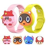 WOFRO [2Pack] Airtag Bracelet for Kids, Cute Cartoon Air Tag Holder Watch Band Adjustable Apple AirTag Wristband Soft Silicone Air Tag Protective Case for Toddler Child Teen(pink+yellow)