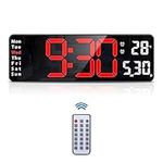 AMIR Newest 13'' Digital Wall Clock with Remote Control, Large Display Alarm Clock with Big Digits, Auto-Dimming, Timer, DST, Silent Big Desk Clock for Living Room Gym