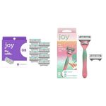 Joy Five-Bladed Women’s Razor Refills, 8 Counts & Color-Changing Razor for Women, Shave Kit with 1 Handle + 2 Razor Blade Refills